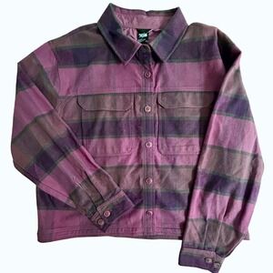 The North Face Womens XXL‎ Relaxed Fit Crop Flannel Shirt Jacket Midnight Mauve